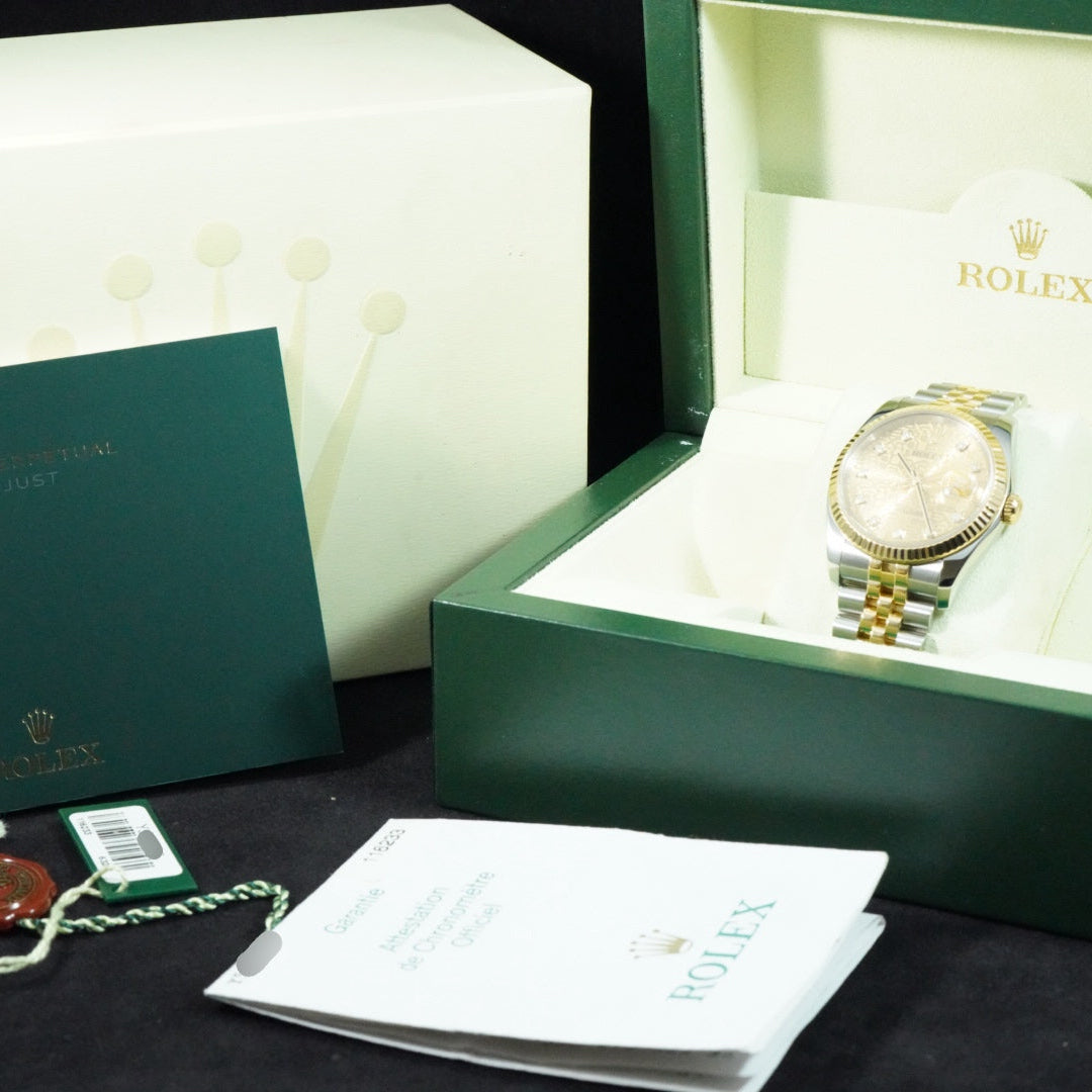 Rolex Datejust 36mm 116233 18K Gold Champagne Anniversary Jubilee Diamond Dial