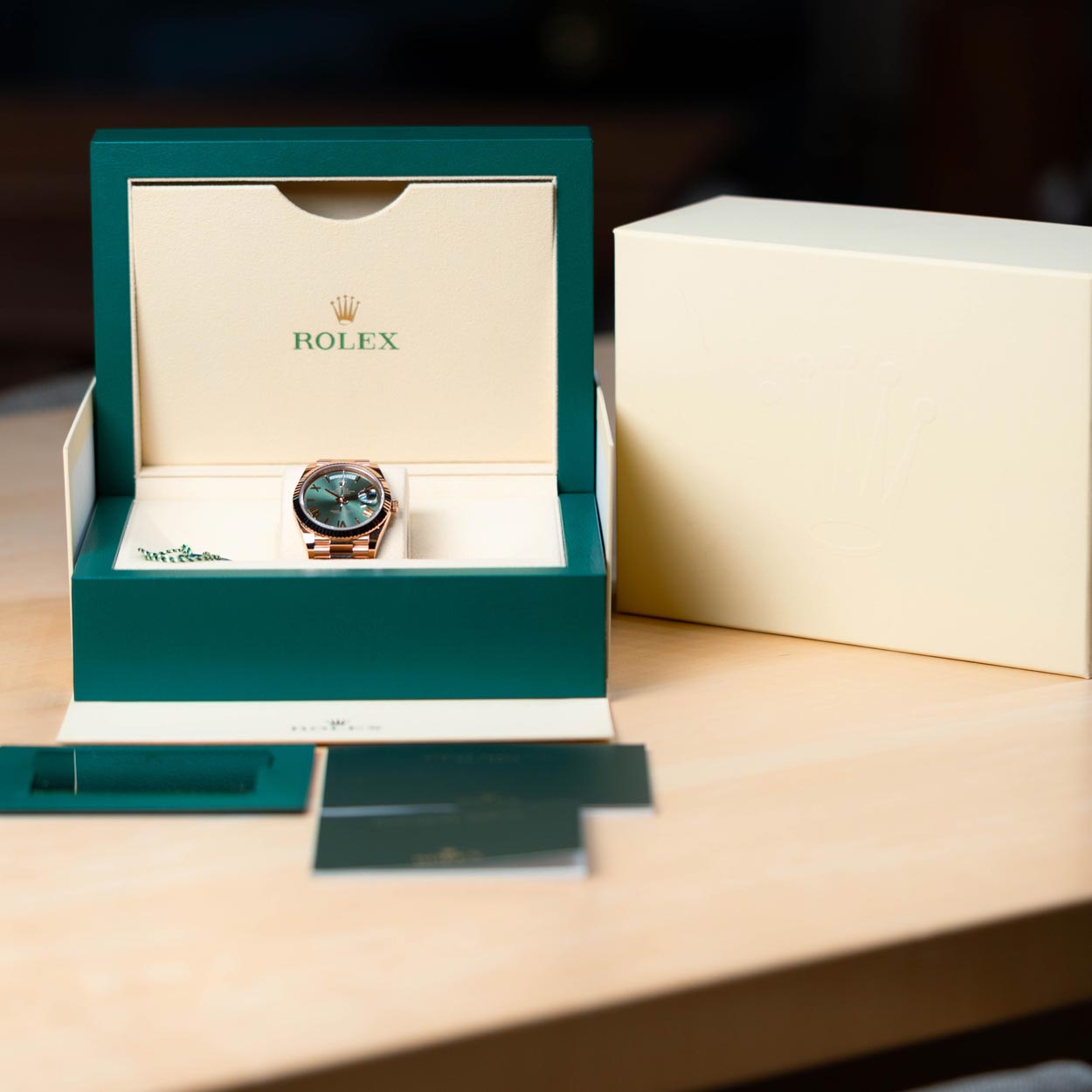 Rolex Day-Date 228235 Olive Dial President Bracelet 2024 Unworn