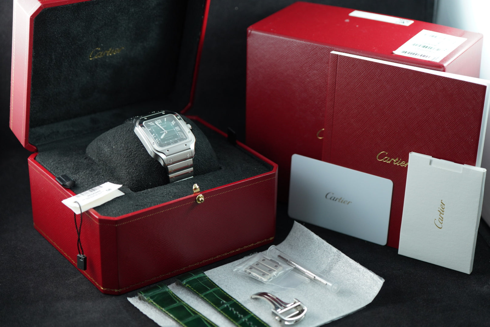 Cartier Santos de Cartier WSSA0062 Large Green Dial Box And Papers | Preowned