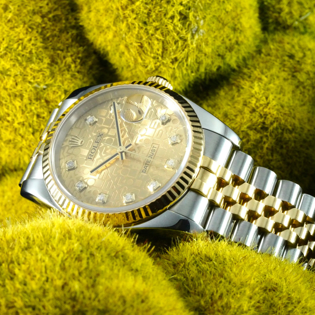 Rolex Datejust 36mm 116233 18K Gold Champagne Anniversary Jubilee Diamond Dial
