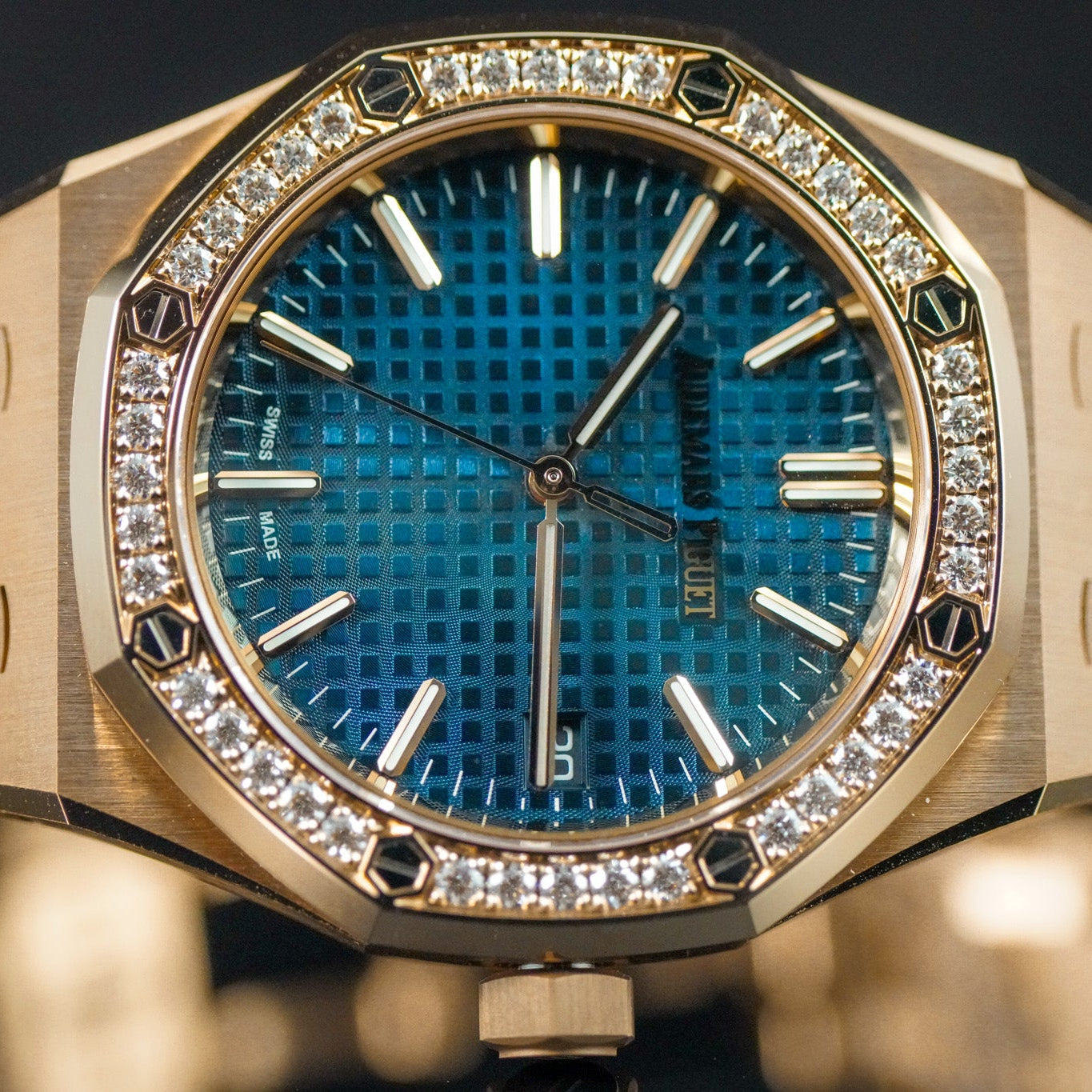 Audemars Piguet Royal Oak 15551or 37mm Rose Gold Blue Dial Factory Diamond Bezel 2026 Box & Papers