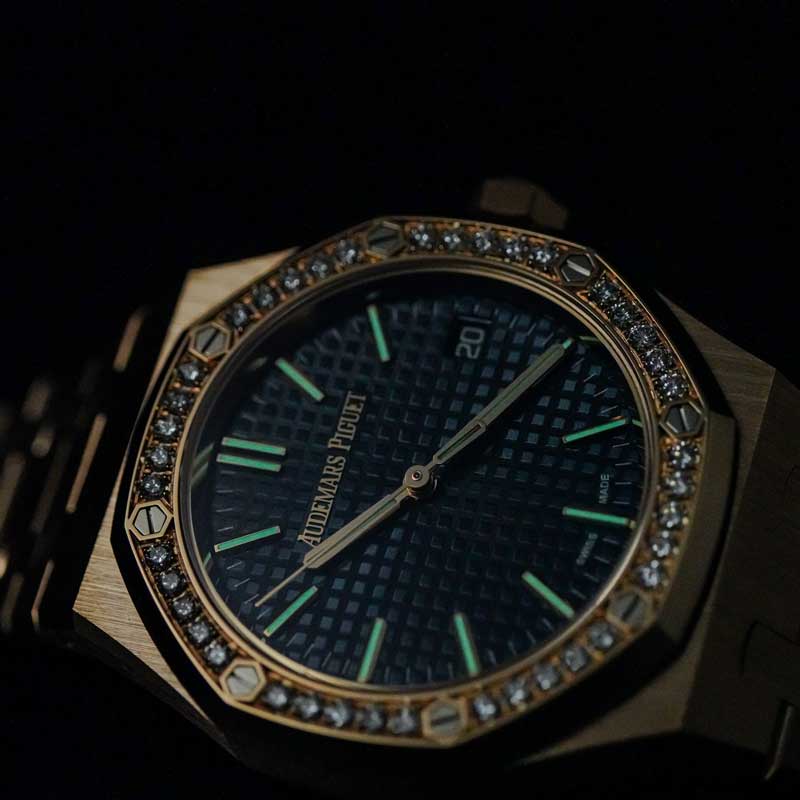 Audemars Piguet Royal Oak 15551or 37mm Rose Gold Blue Dial Factory Diamond Bezel 2026 Box & Papers