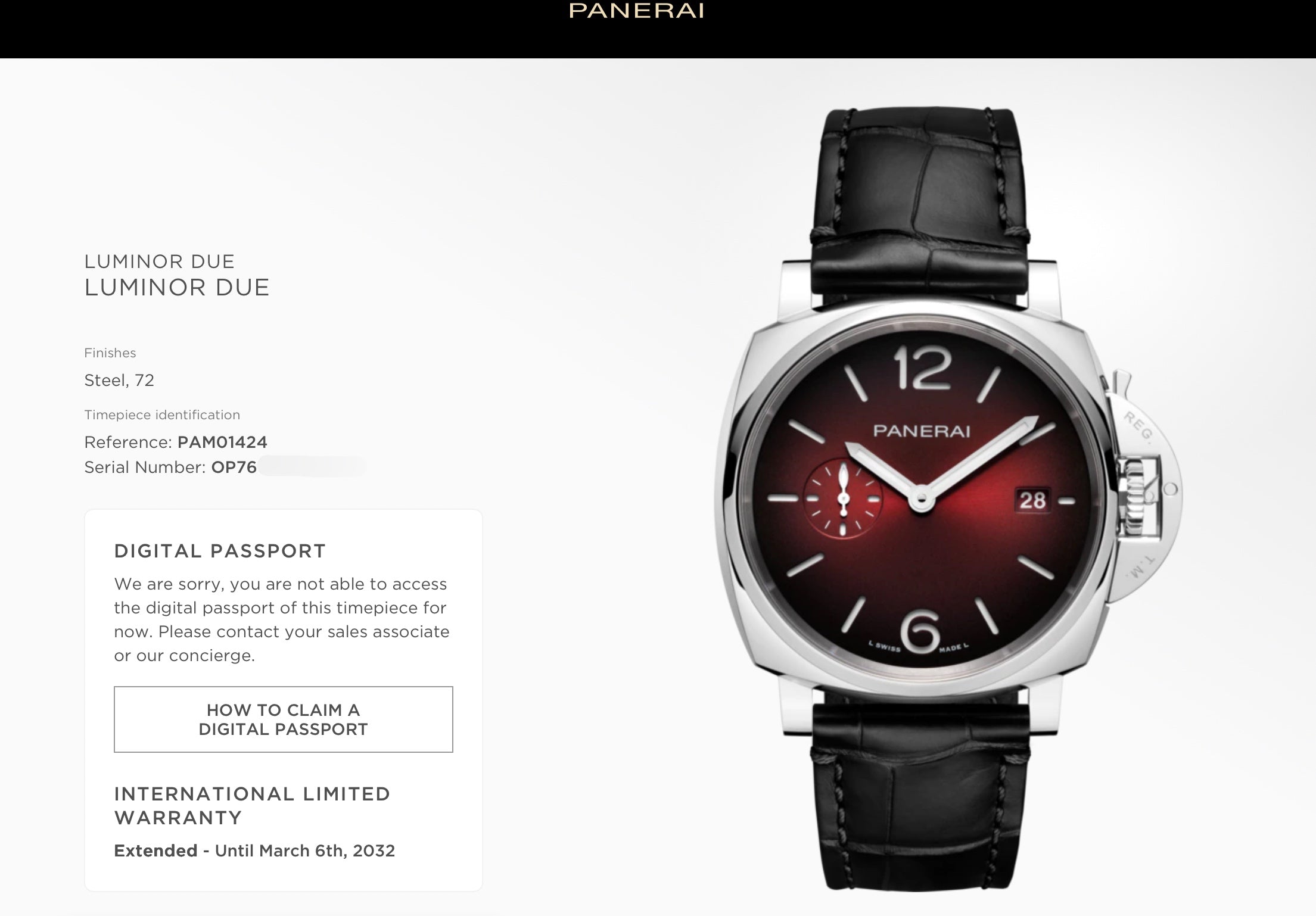 Panerai Luminor Due PAM 1424 PAM01424 42mm Burgundy Dial Box & Papers 2024