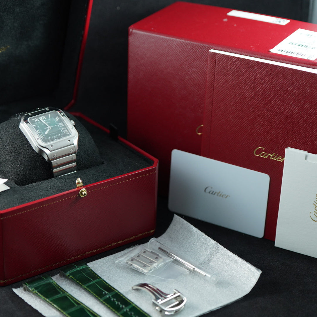Cartier Santos de Cartier WSSA0062 Large Green Dial Box And Papers | Preowned