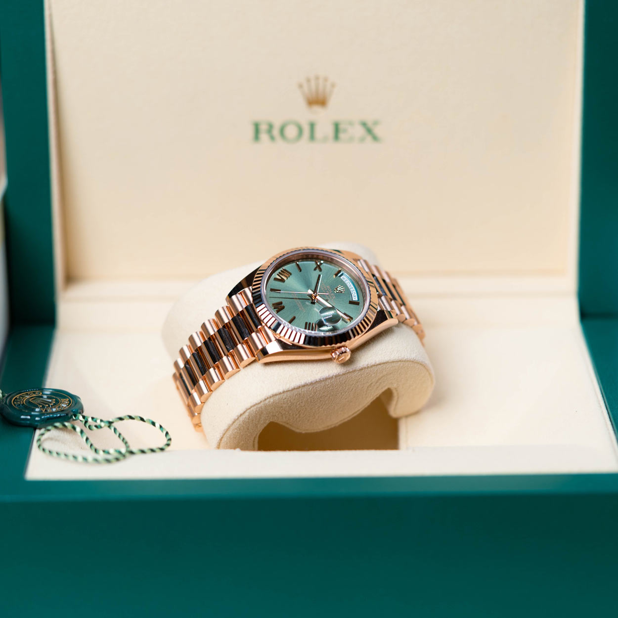 Rolex Day-Date 228235 Olive Dial President Bracelet 2024 Brand New Unworn