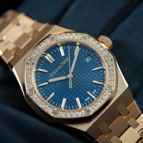 Audemars Piguet Royal Oak 15551or 37mm Rose Gold Blue Dial Factory Diamond Bezel 2026 Box & Papers