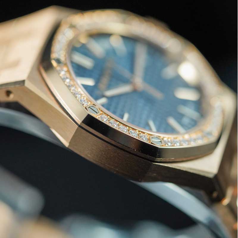 Audemars Piguet Royal Oak 15551or 37mm Rose Gold Blue Dial Factory Diamond Bezel 2026 Box & Papers