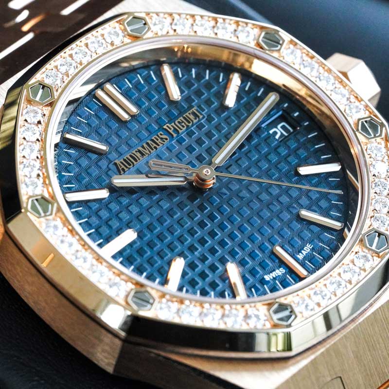 Audemars Piguet Royal Oak 15551or 37mm Rose Gold Blue Dial Factory Diamond Bezel 2026 Box & Papers